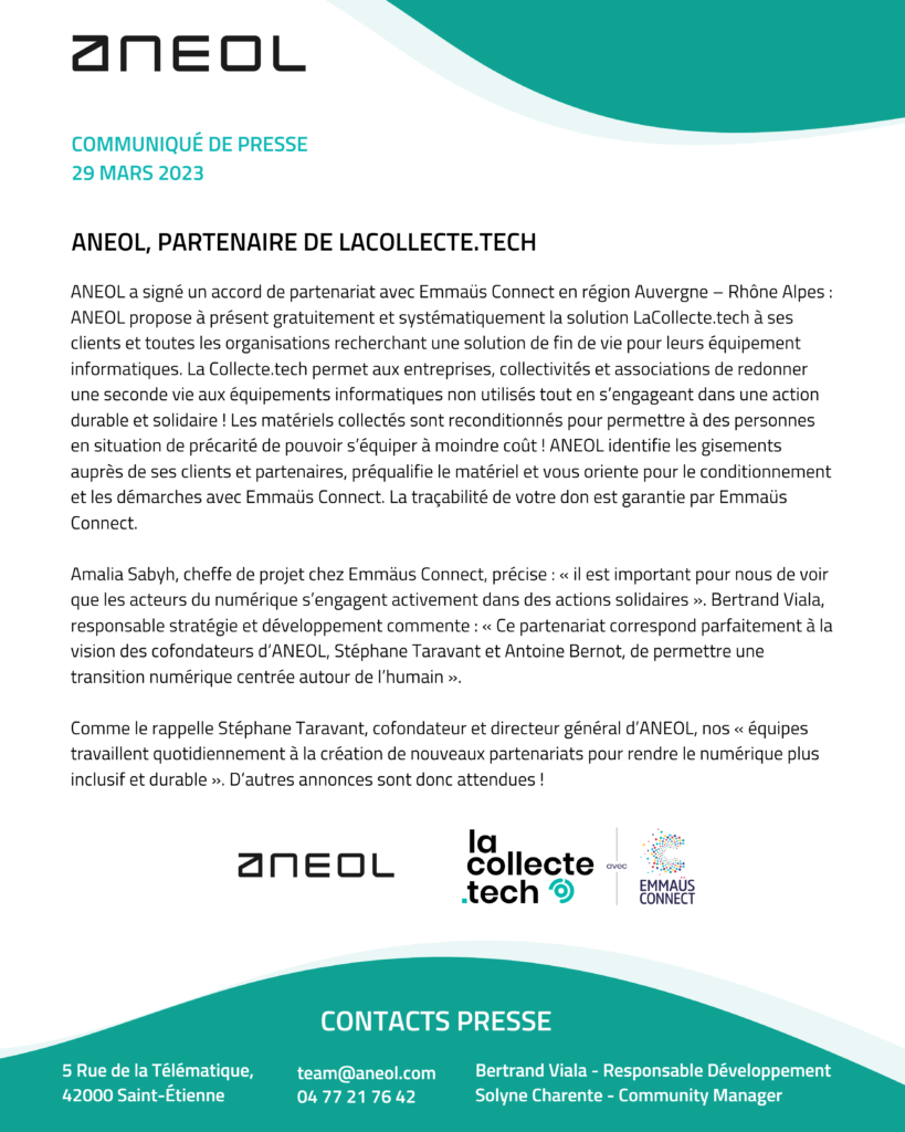 communique-de-presse-partenariat-aneol-lacollectetech-emmausconnect